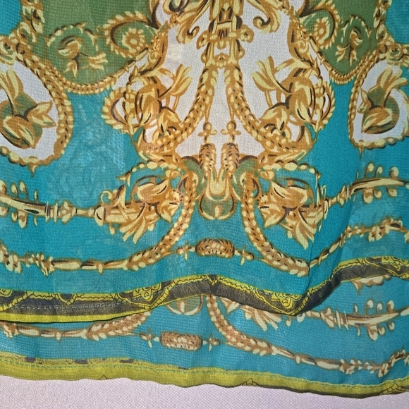 Blouse, Apt 9, Sleeveless, Sheer, Halter with collar, Blue, Green, Buttons, Lg, - Picture 8 of 10